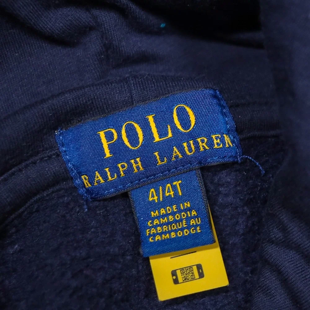 Polo Ralph Lauren Hoodie Kids 4/4T Navy Blue All Over Pony Embroidered Fleece